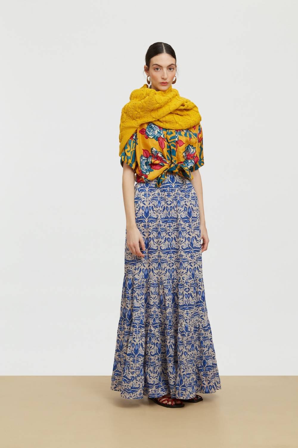 Lisa Corti gonna lehenga abhanery damasque blue Negozio