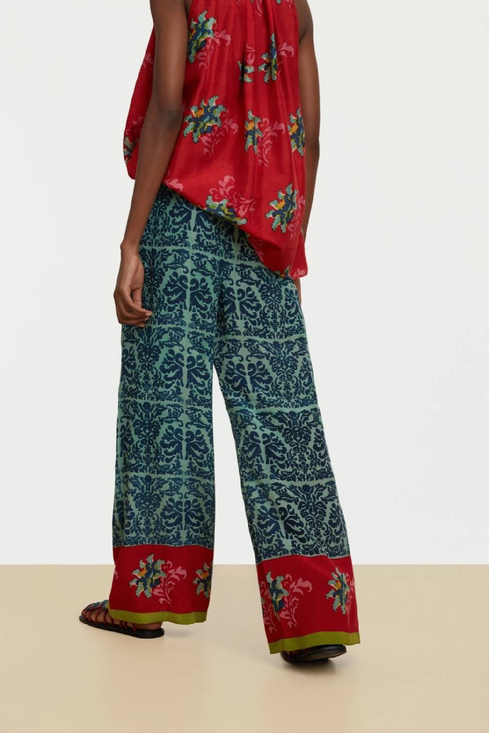 Lisa Corti pantalone burma tangeri flower coral In Saldo