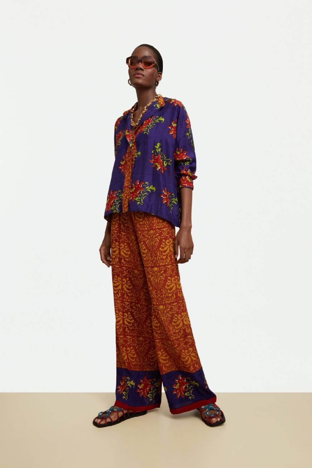 Lisa Corti pantalone burma tangeri flower purple Moda