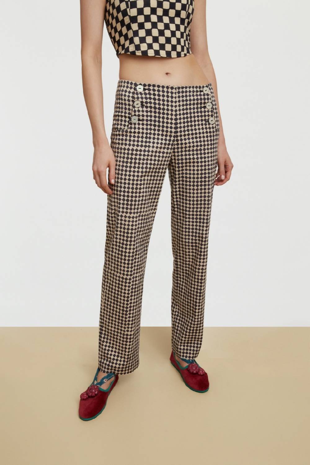 Lisa Corti pantalone marinara diamond check black Spedizione gratuita