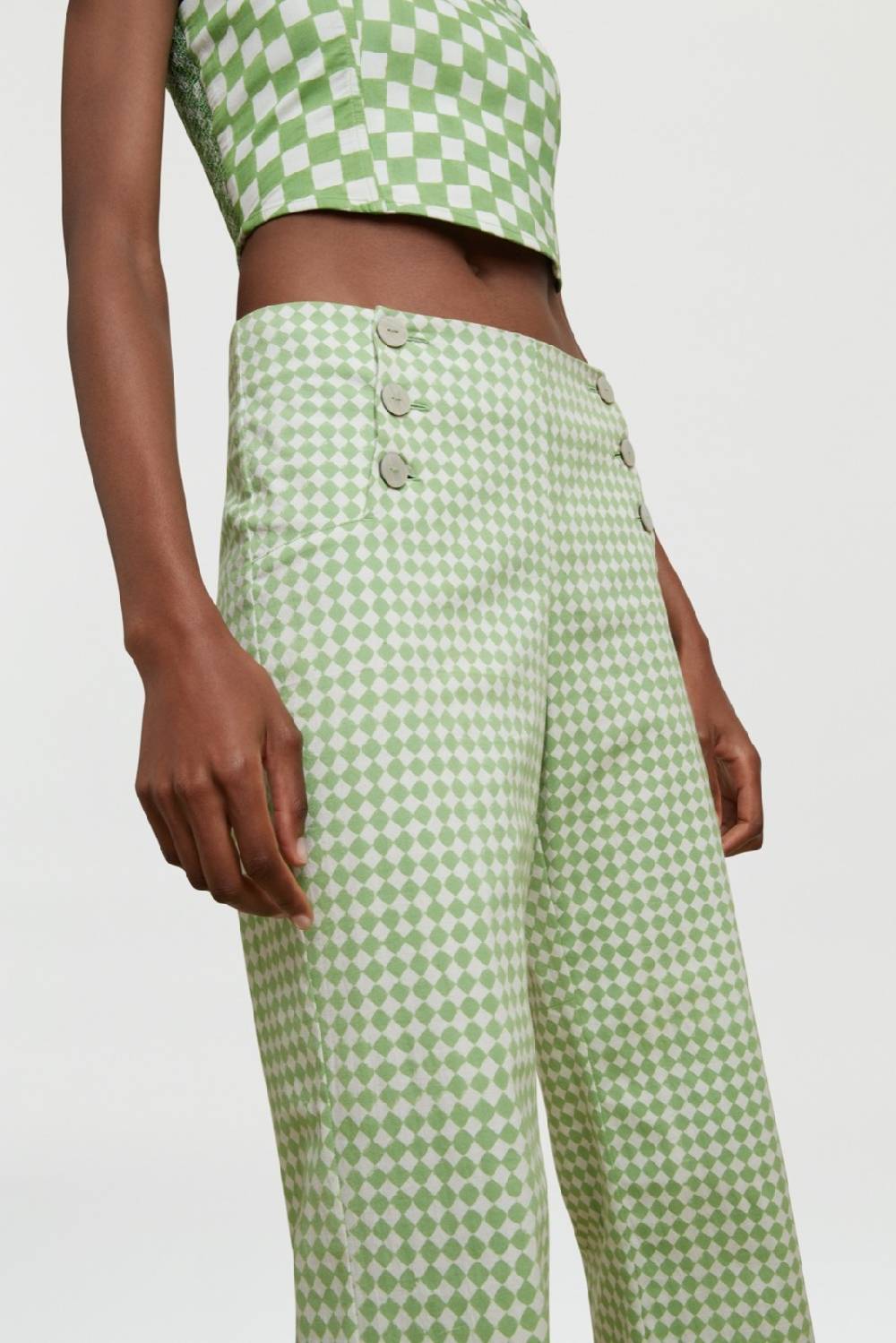 Lisa Corti pantalone marinara diamond check mint Sconto di tempo limitato