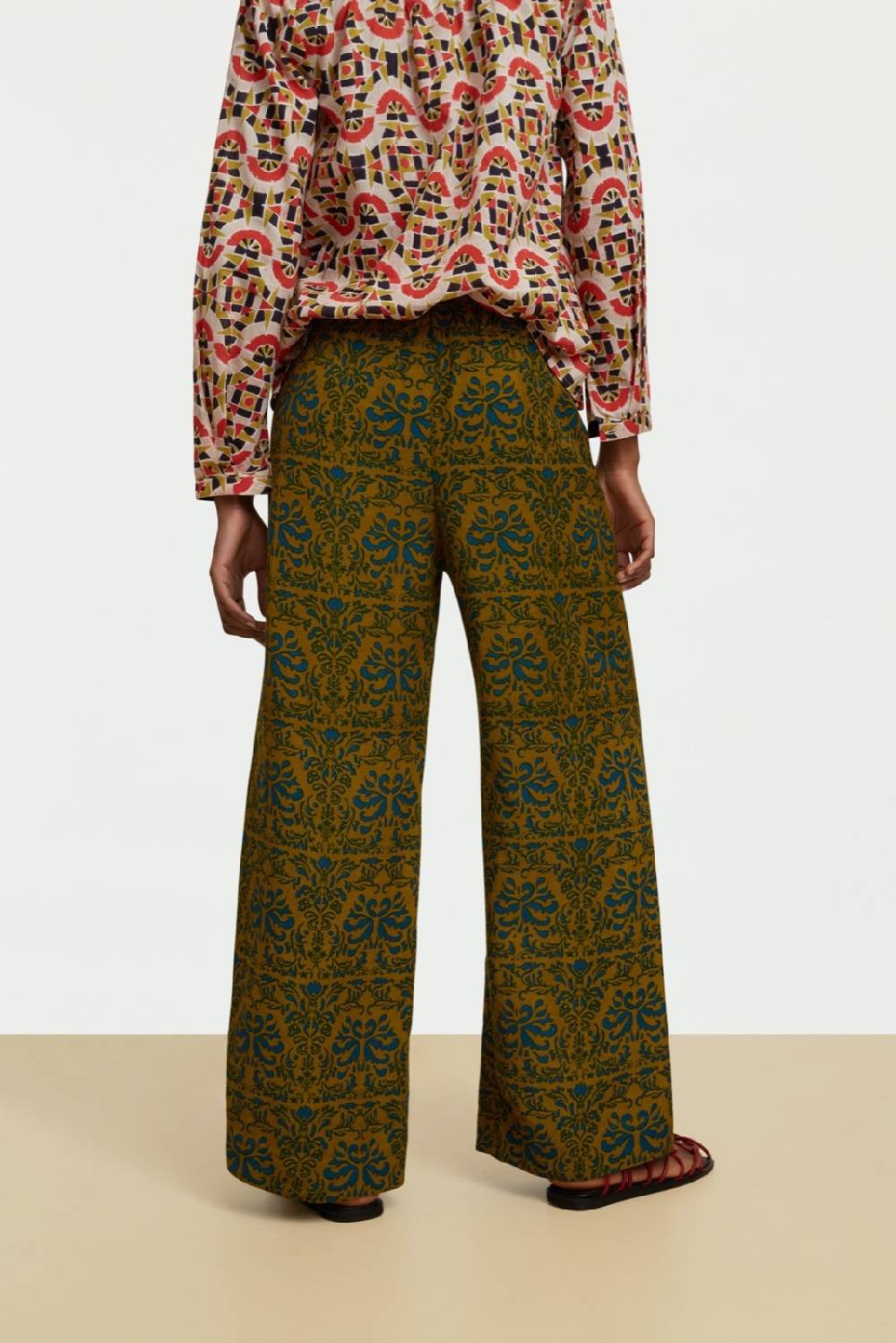 Lisa Corti pantalone myanmar tangeri damask olive green Prezzo di fabbrica