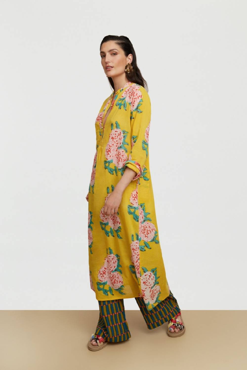 Lisa Corti kurta lunga leopard flower yellow Offerta natalizia