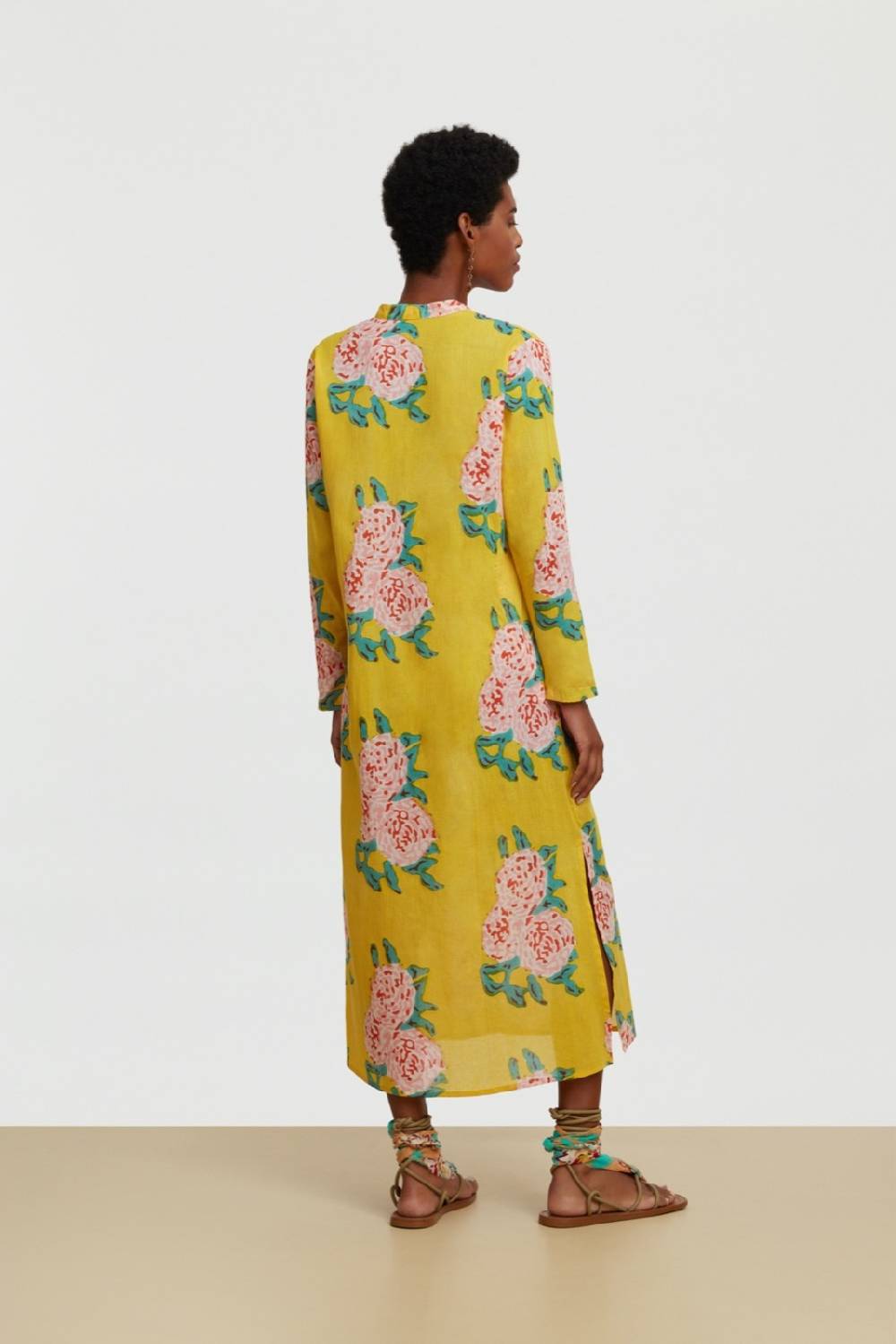 Lisa Corti kurta lunga aperta leopard flower yellow Offerta Pasqua