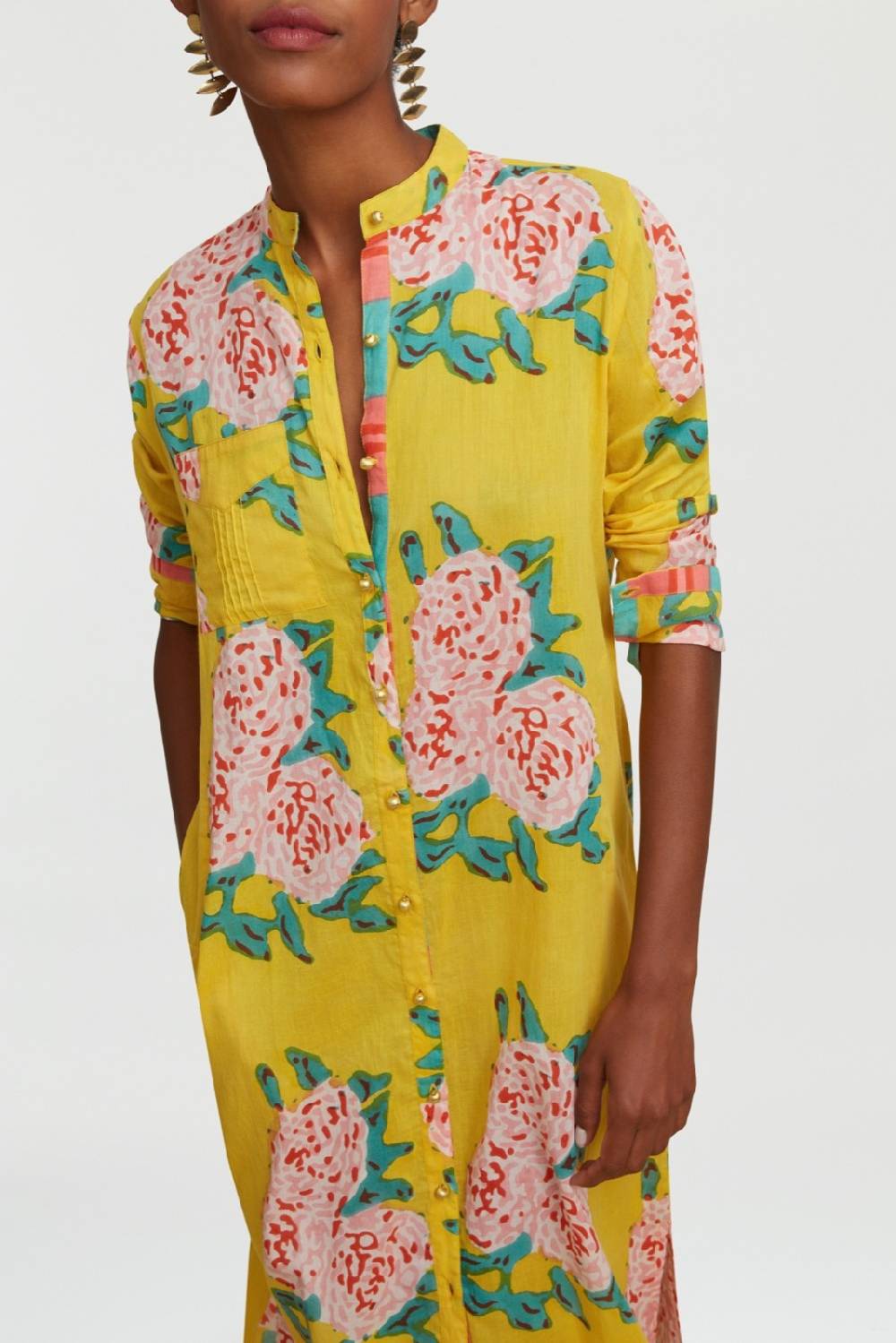 Lisa Corti kurta lunga aperta leopard flower yellow Offerta Pasqua