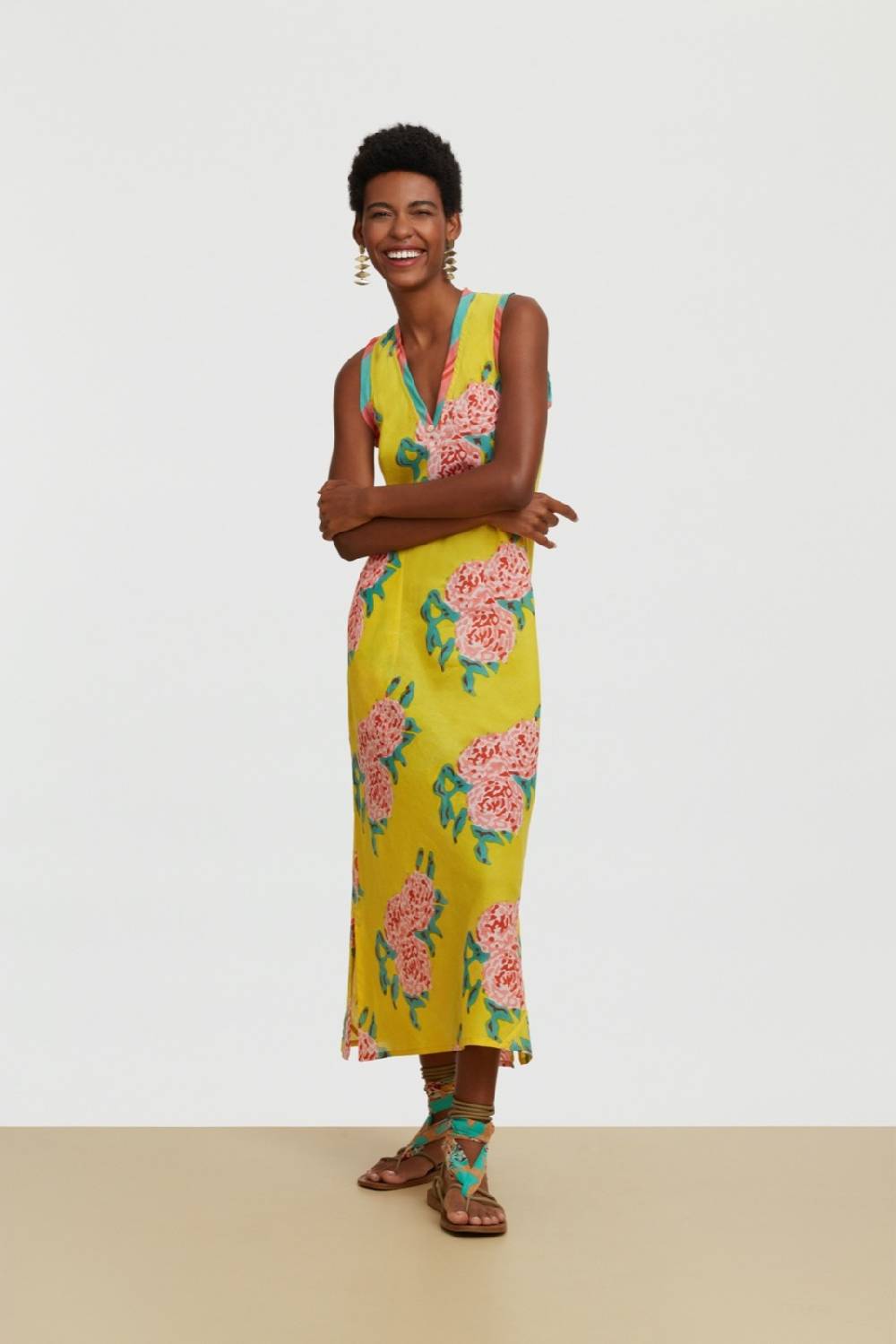Lisa Corti abito cheack leopard flower yellow Offerta San Valentino