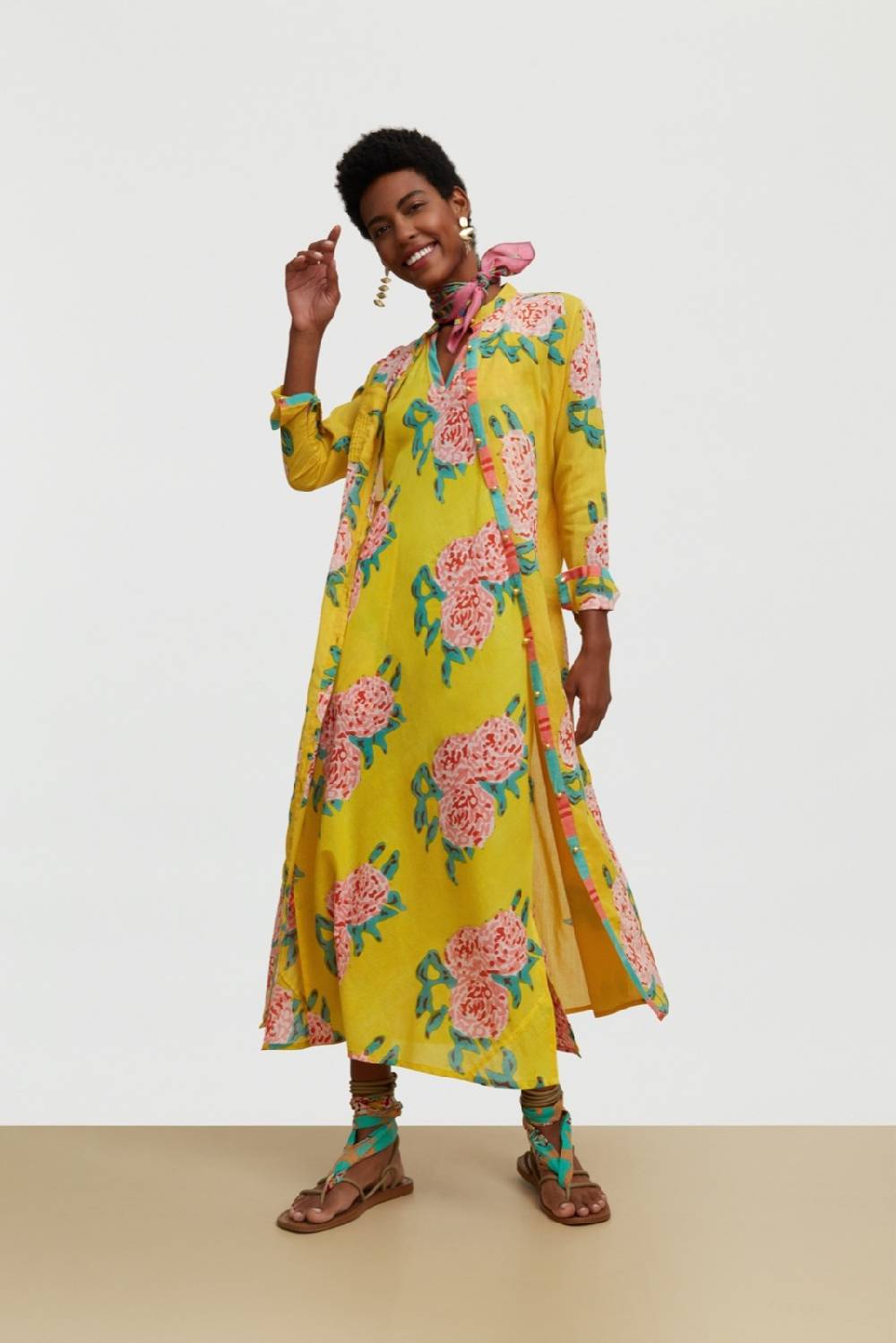 Lisa Corti abito cheack leopard flower yellow Offerta San Valentino