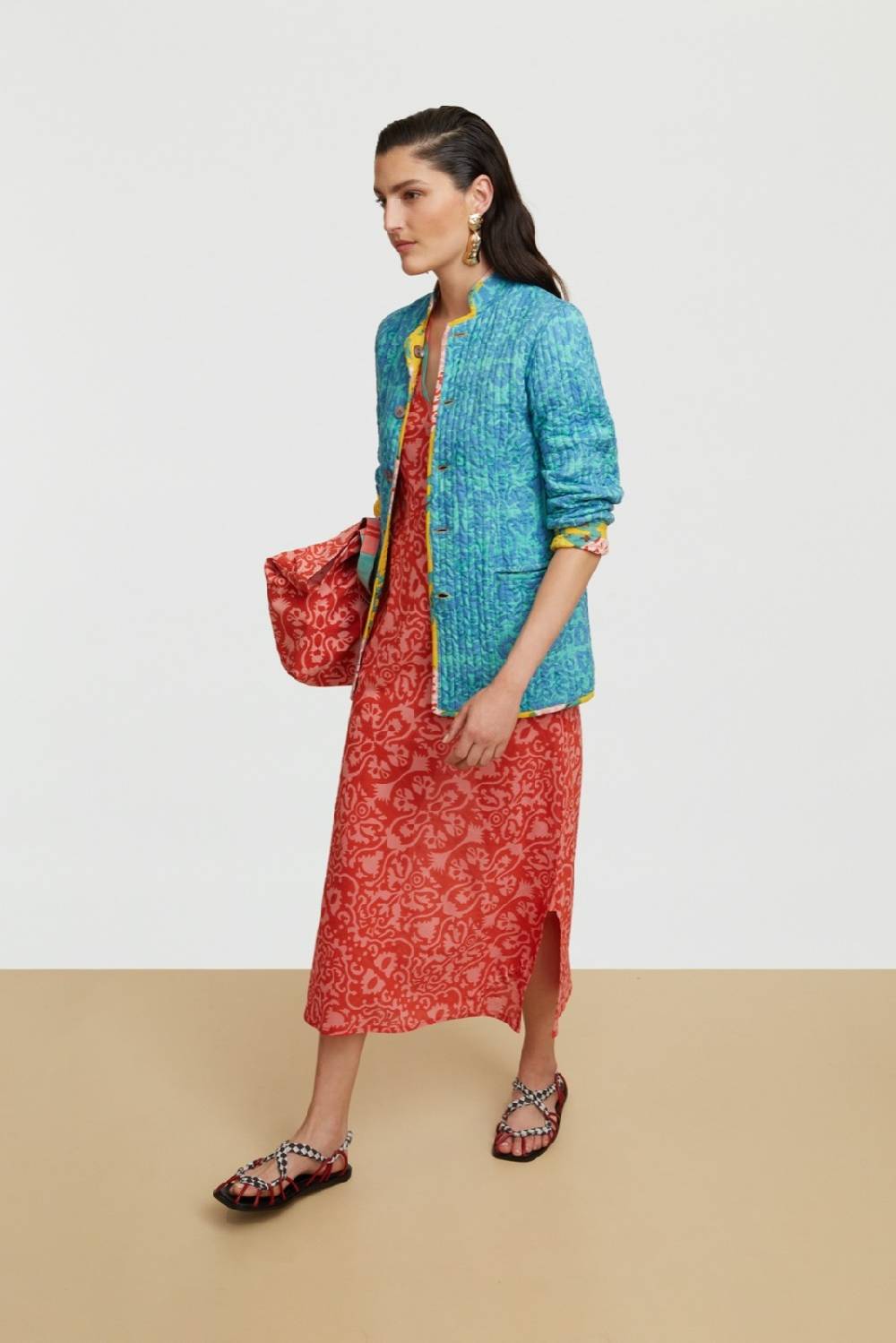 Lisa Corti abito cheack damask design red Offerta Anniversario