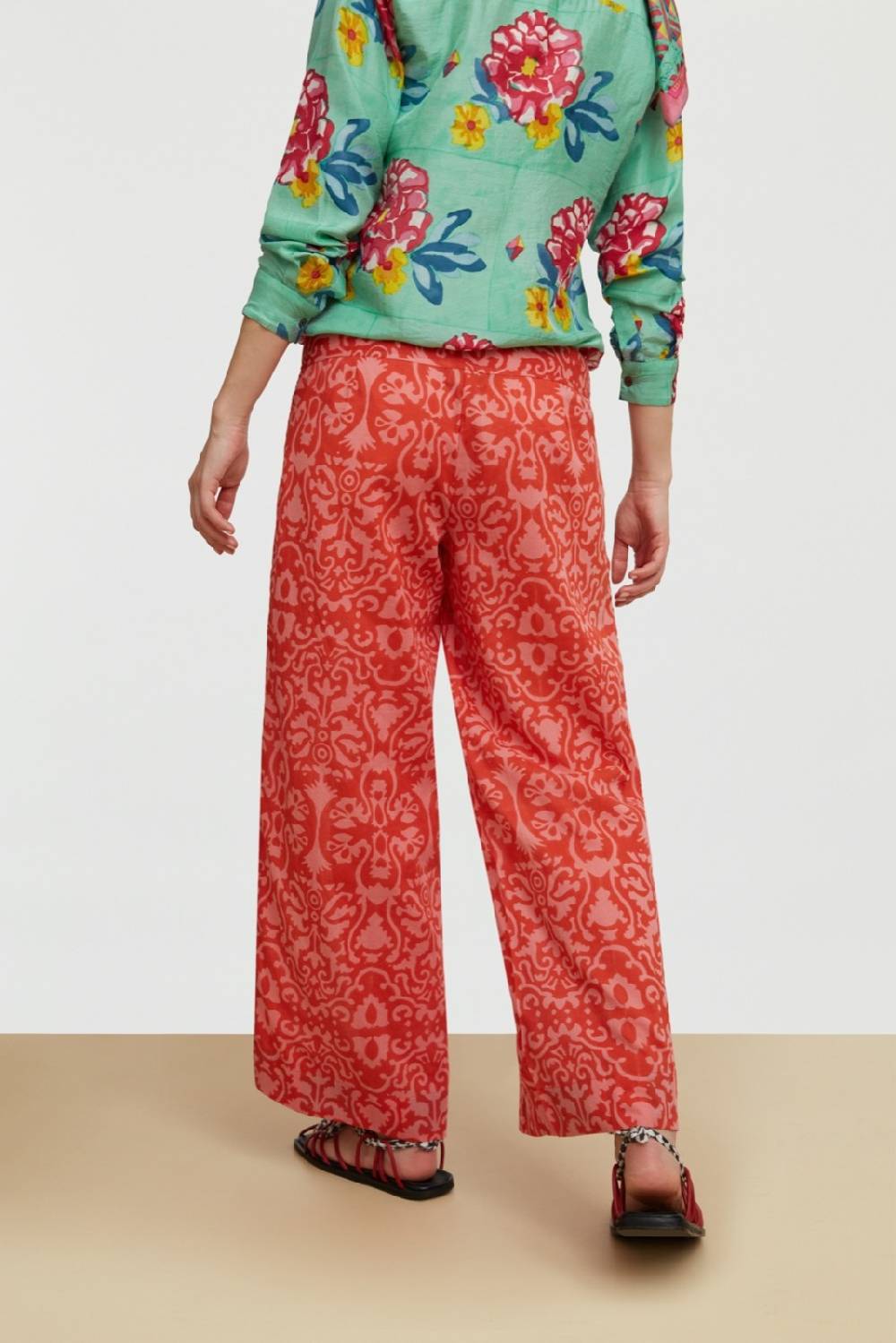 Lisa Corti pantalone cabana damask design red Offerta migliore