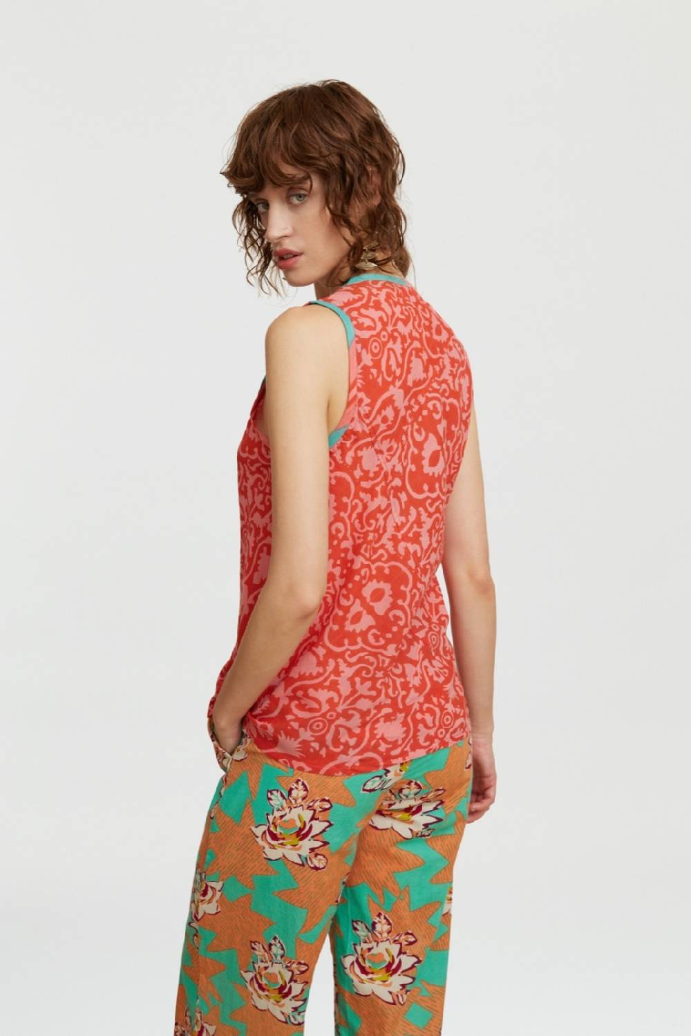 Lisa Corti top banyan damask design red Online Outlet