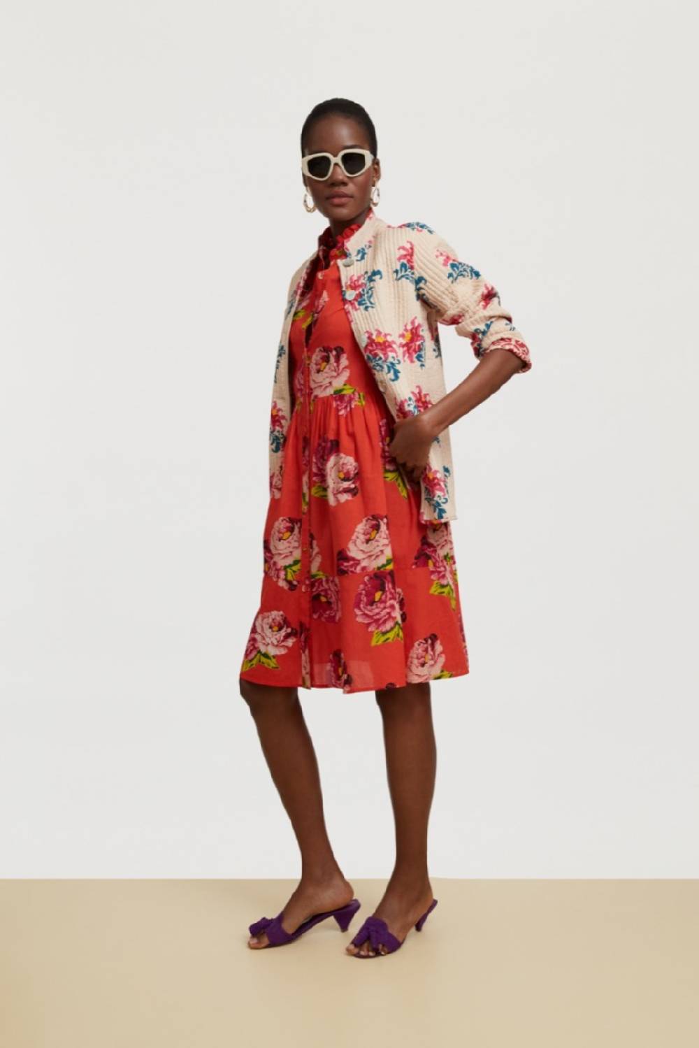 Lisa Corti abito greta folk rose coral Offerta speciale della fabbrica