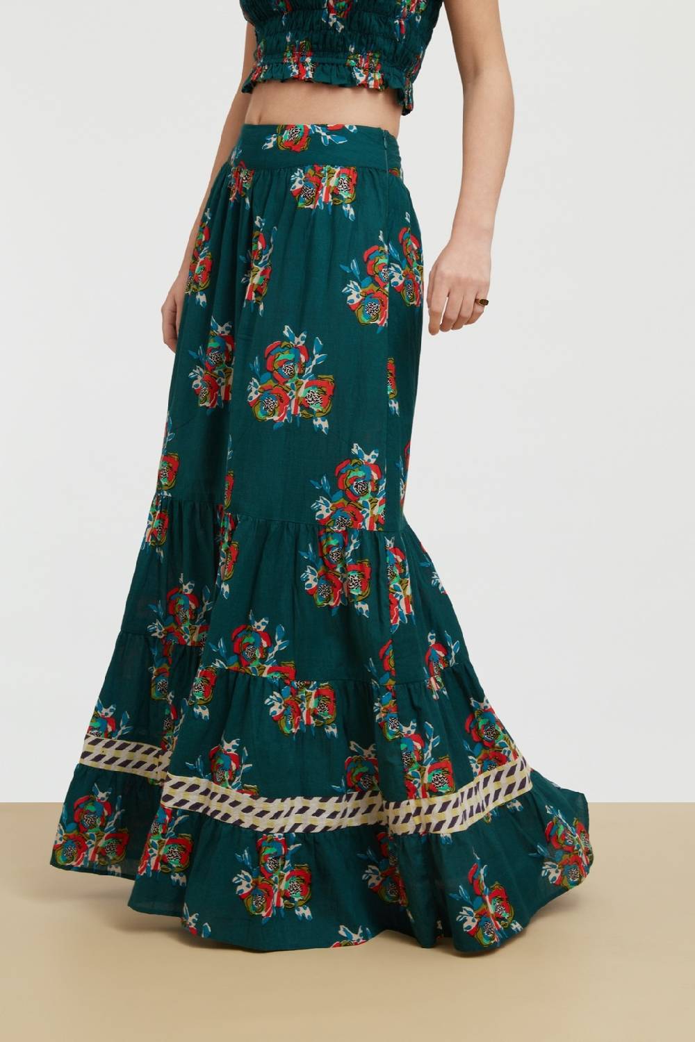 Lisa Corti gonna lehenga cubist rose peacock In vendita