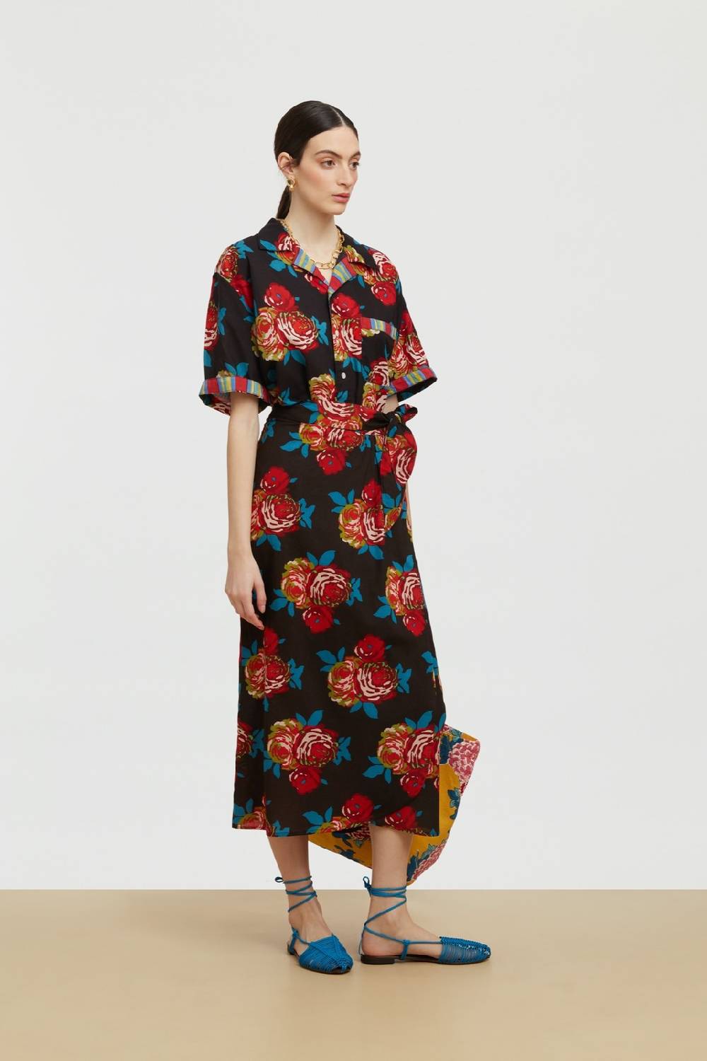 Lisa Corti camicia hawaian bold rose black Italy