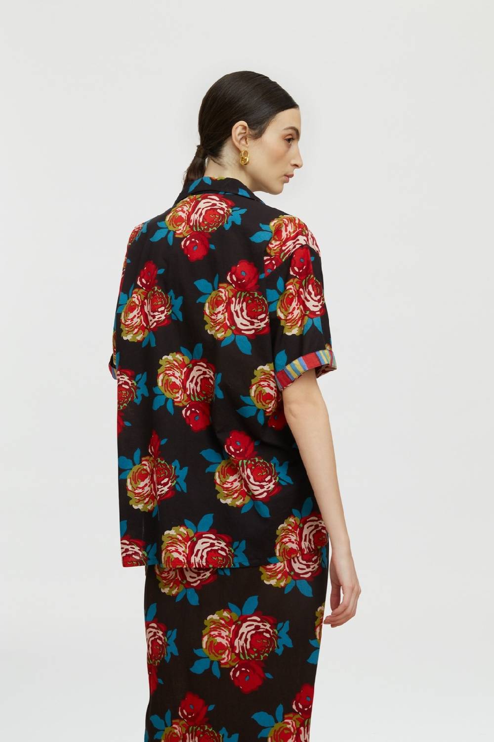 Lisa Corti camicia hawaian bold rose black Italy