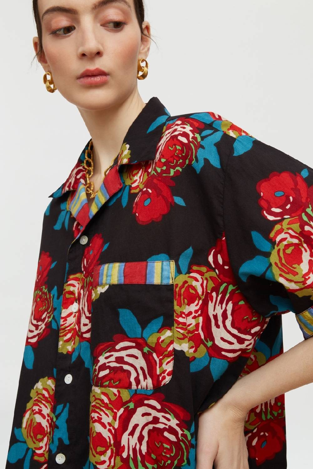 Lisa Corti camicia hawaian bold rose black Italy