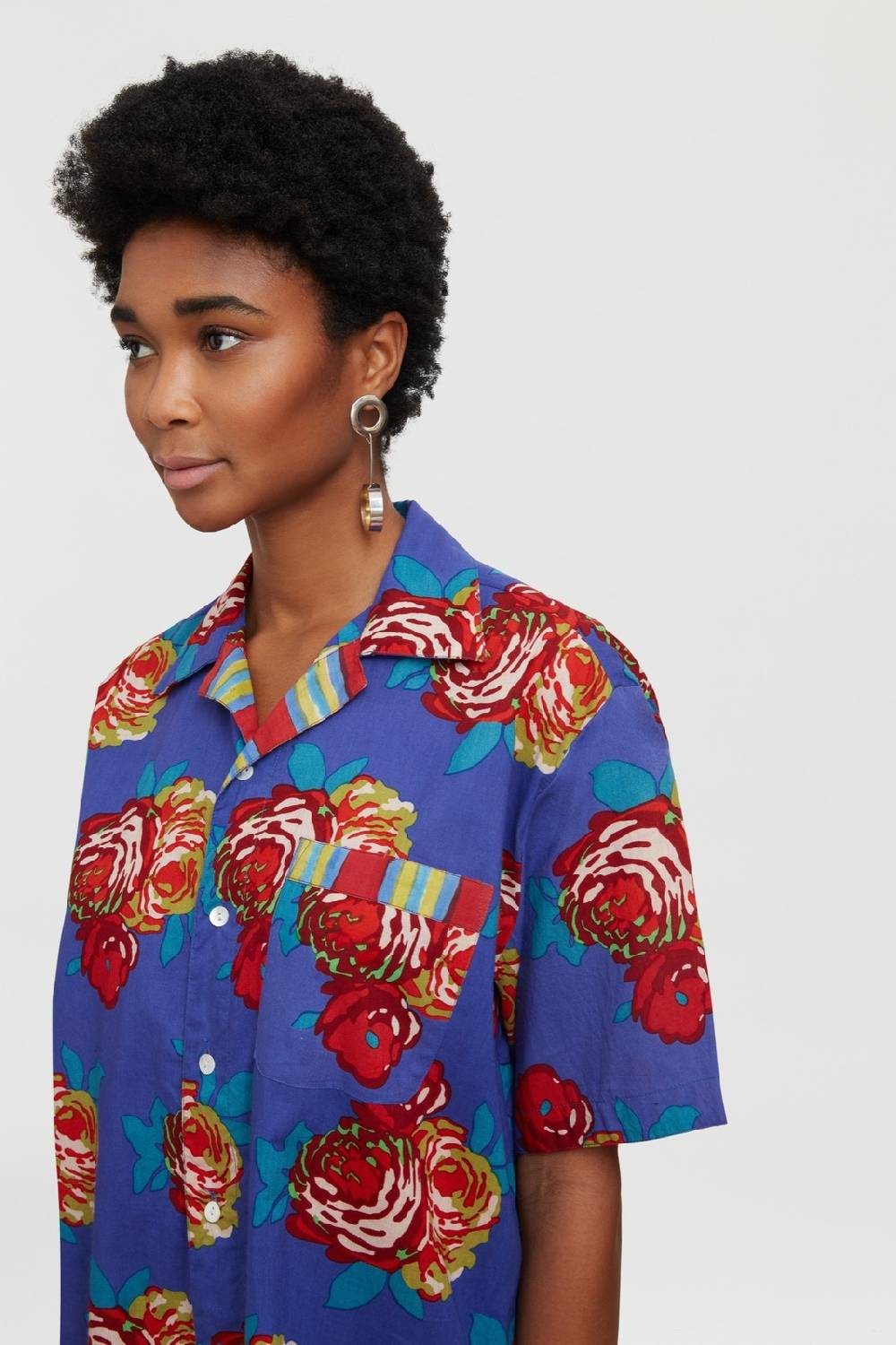 Lisa Corti camicia hawaian bold rose cobalt Italia