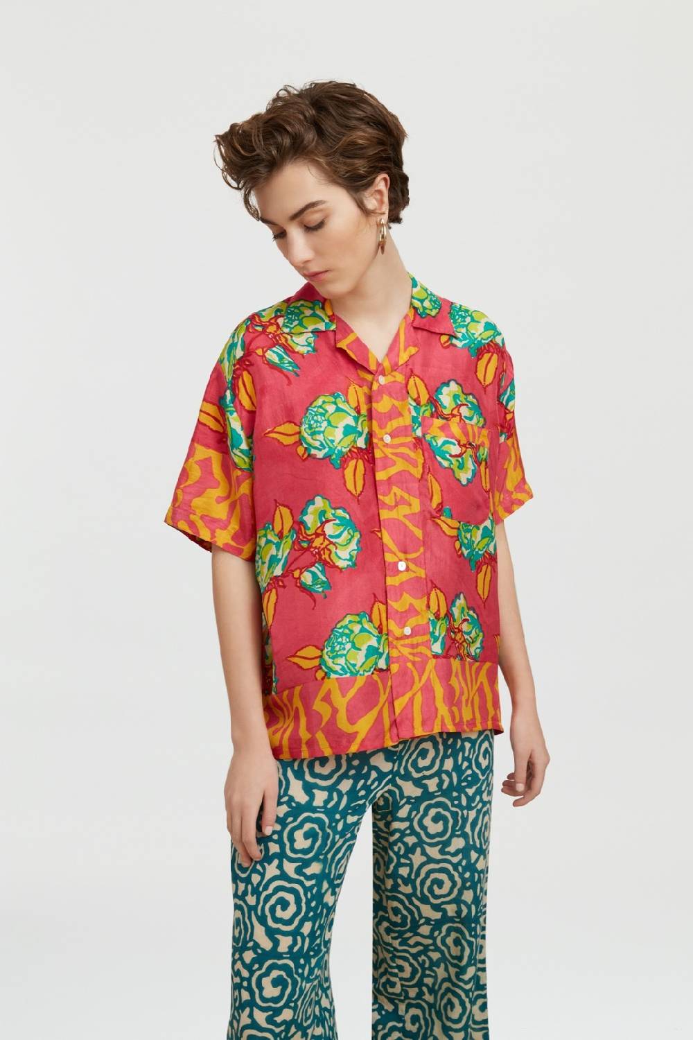 Lisa Corti camicia bowling rosa spina geranium Promozione Limitata