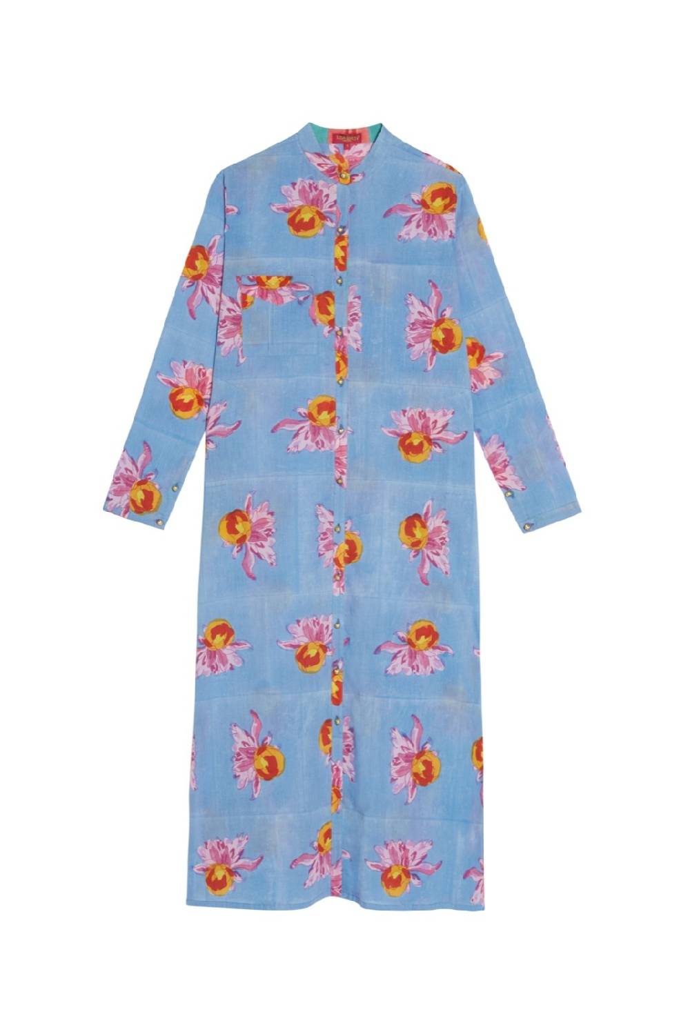 Lisa Corti kurta lunga aperta arabesque flower light blue Vendita Economica