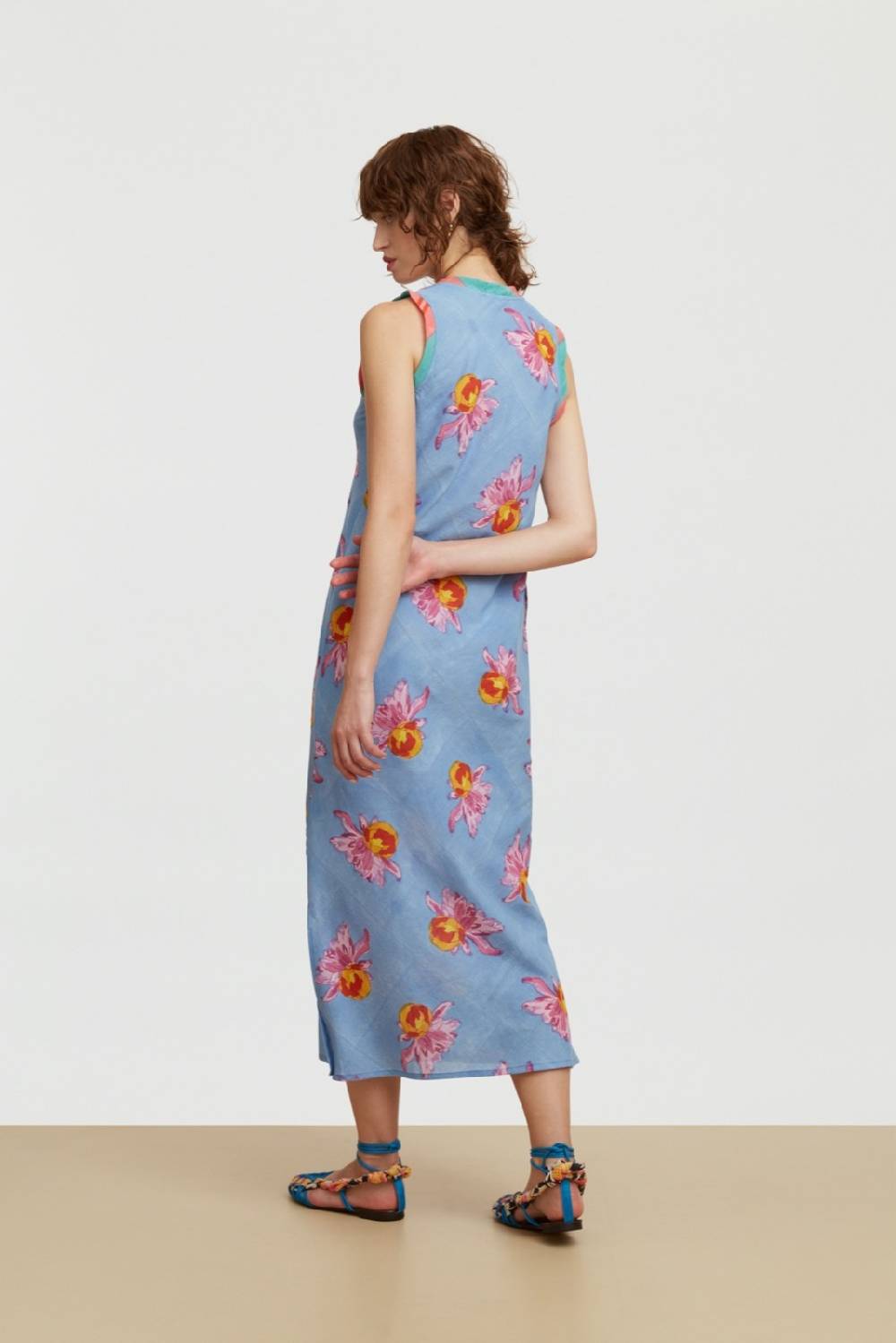 Lisa Corti abito cheack arabesque flower light blue Vendite Flash