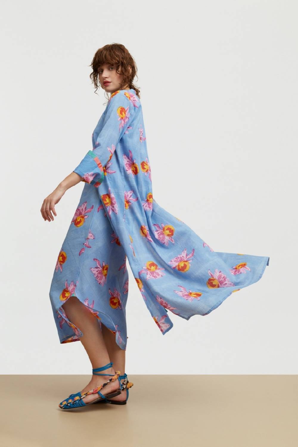 Lisa Corti abito cheack arabesque flower light blue Vendite Flash