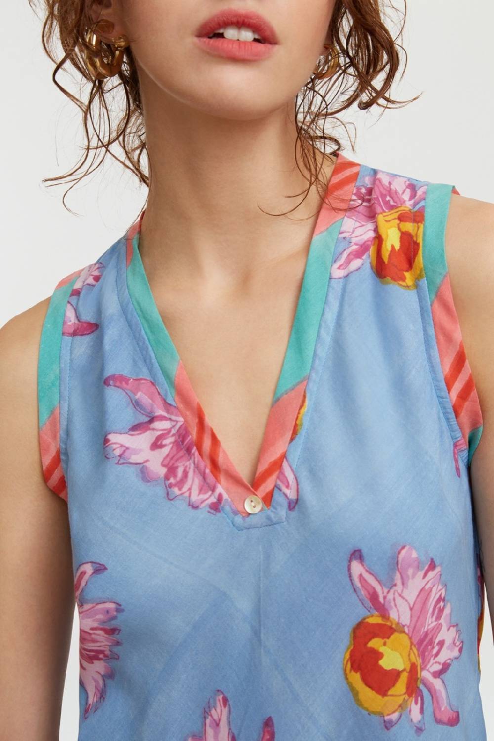 Lisa Corti abito cheack arabesque flower light blue Vendite Flash