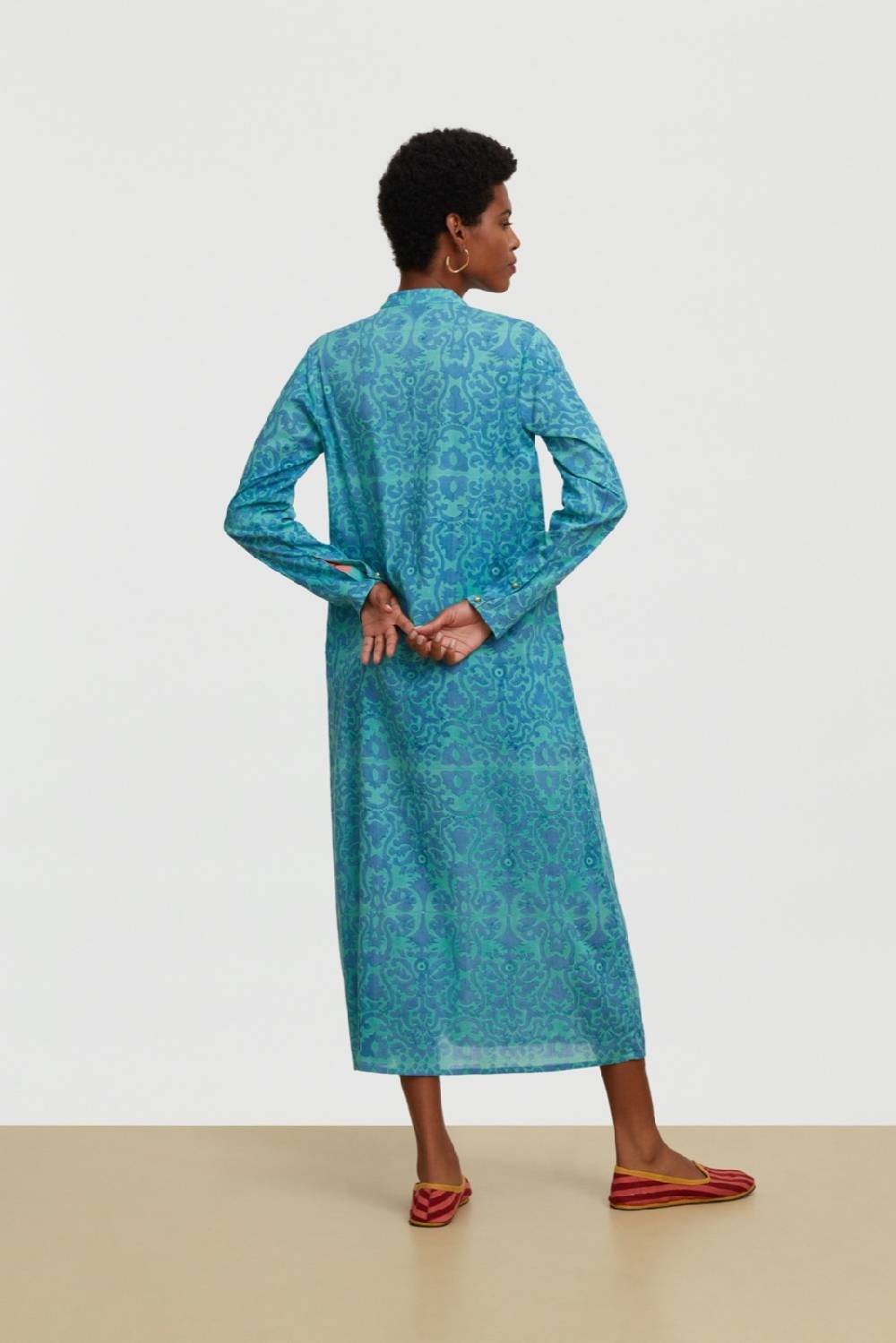 Lisa Corti kurta lunga damask design blue Comprare a buon mercato