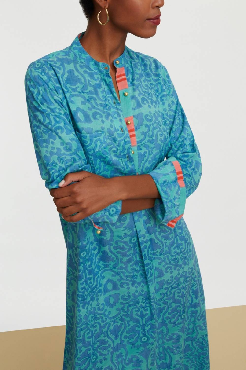 Lisa Corti kurta lunga damask design blue Comprare a buon mercato