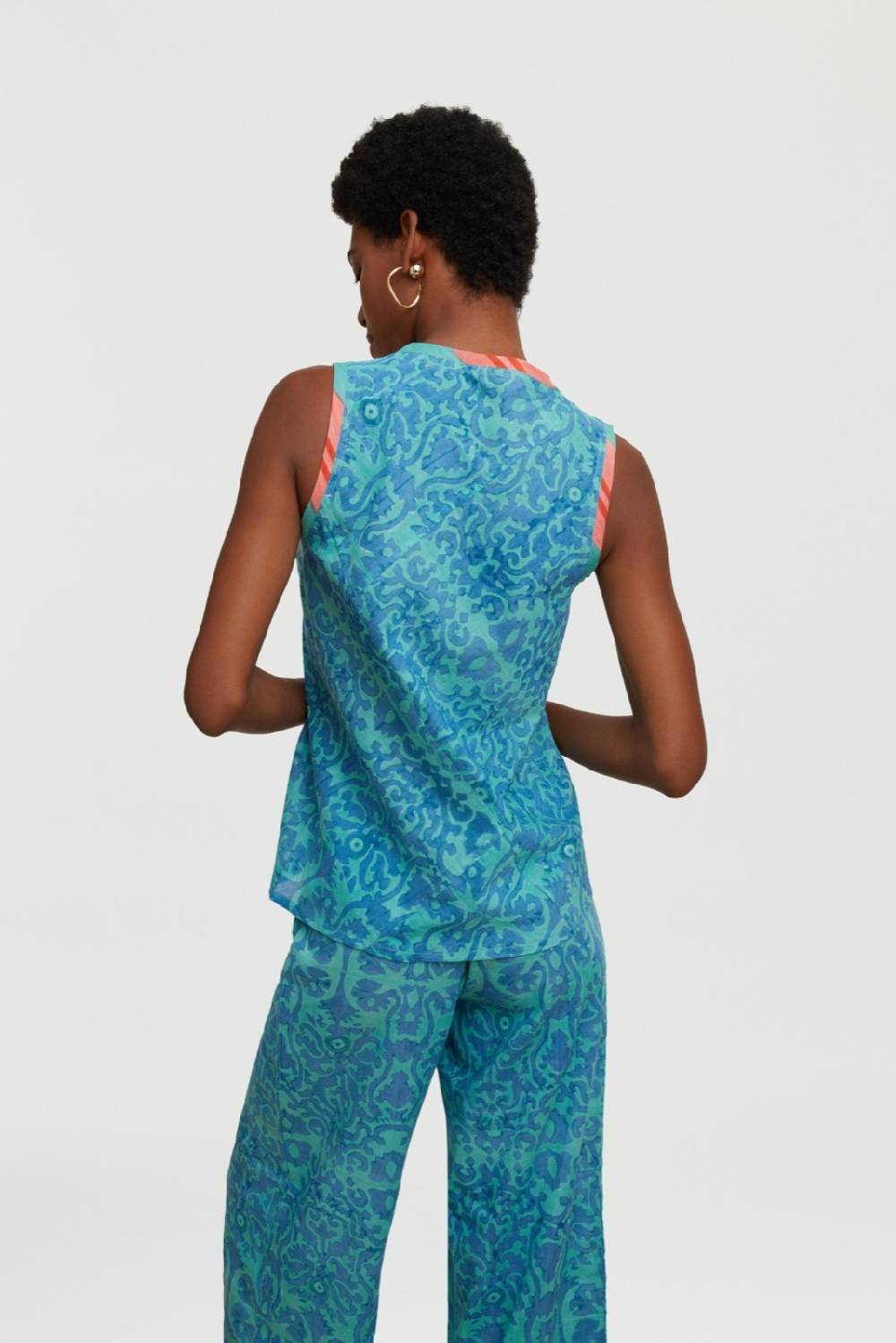 Lisa Corti top banyan damask design blue Grande vendita