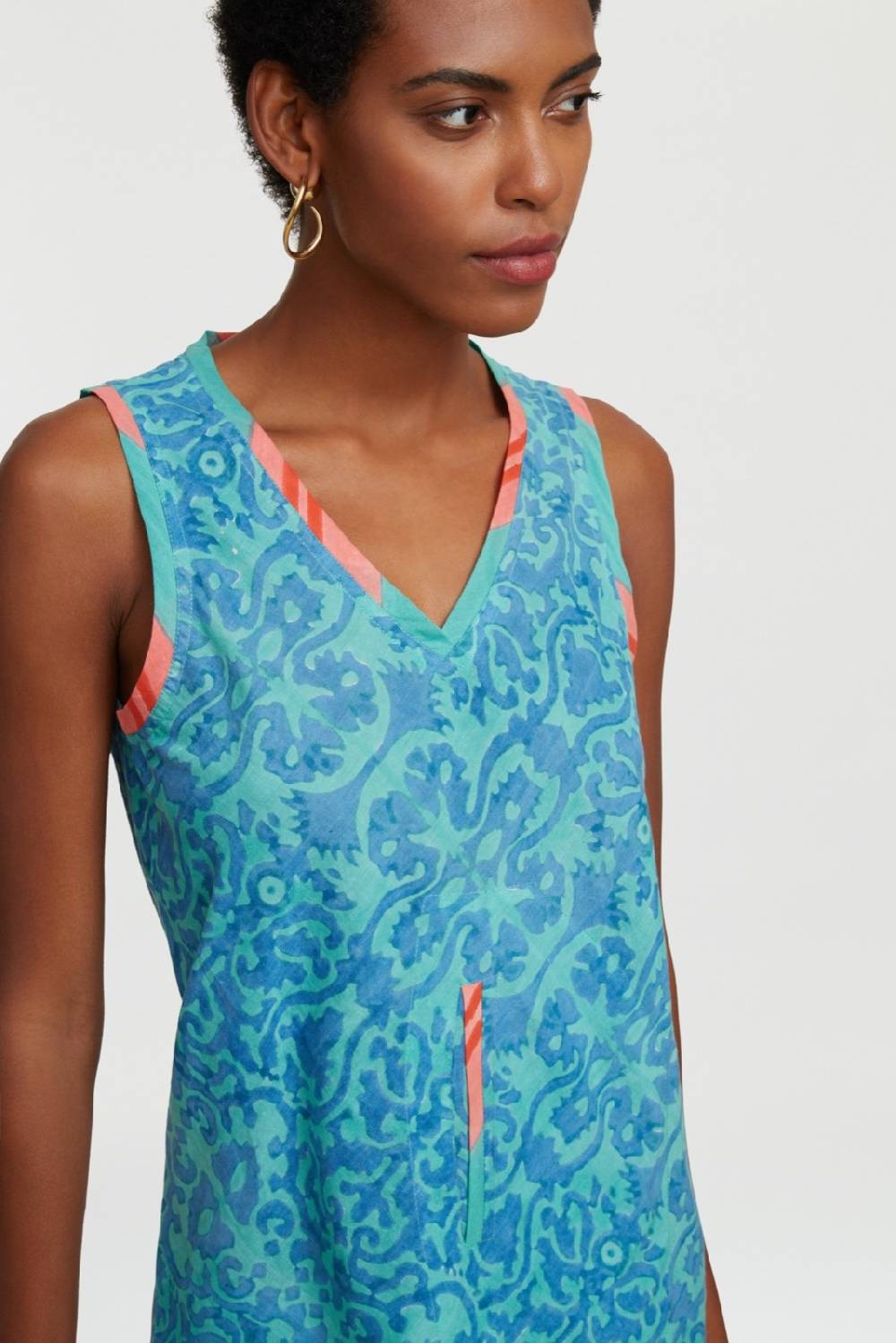 Lisa Corti top banyan damask design blue Grande vendita