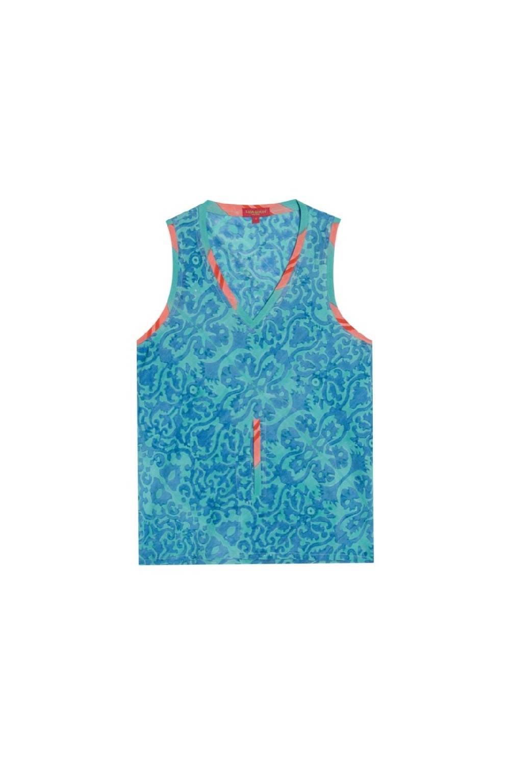 Lisa Corti top banyan damask design blue Grande vendita