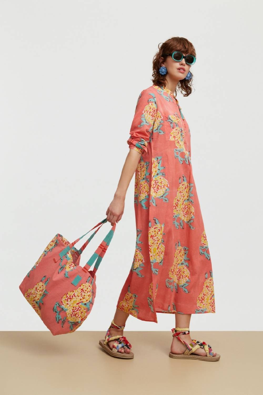 Lisa Corti kurta lunga leopard flower old pink Black Friday
