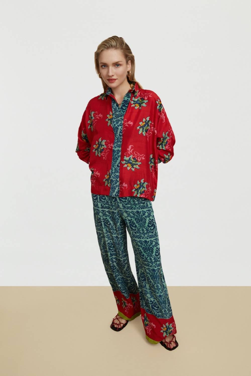 Lisa Corti camicia dahlia tangeri flower coral Offerta migliore