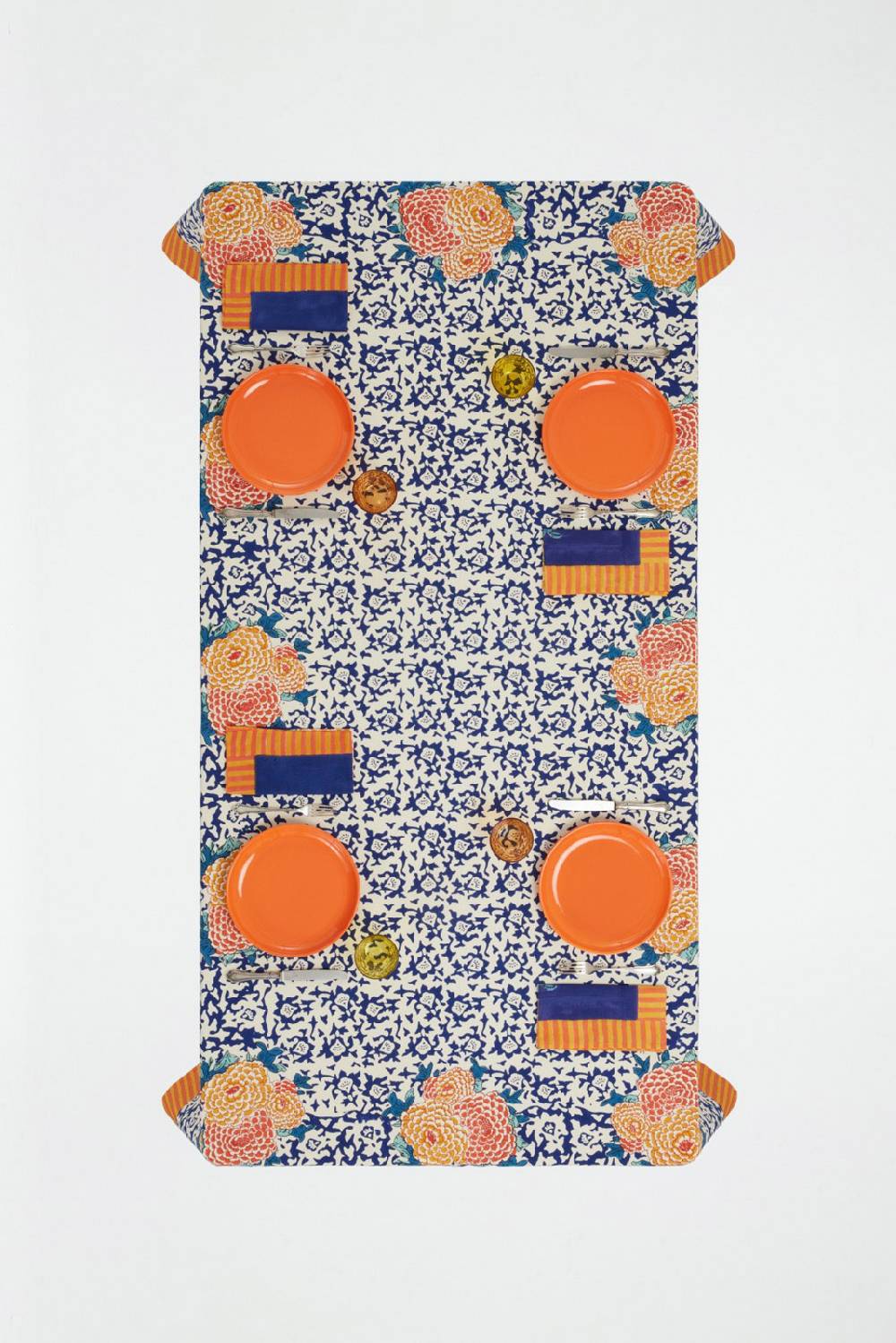 Lisa Corti telo mussola di cotone 220x220cm arabesque corolla blue natural Offerte esclusive