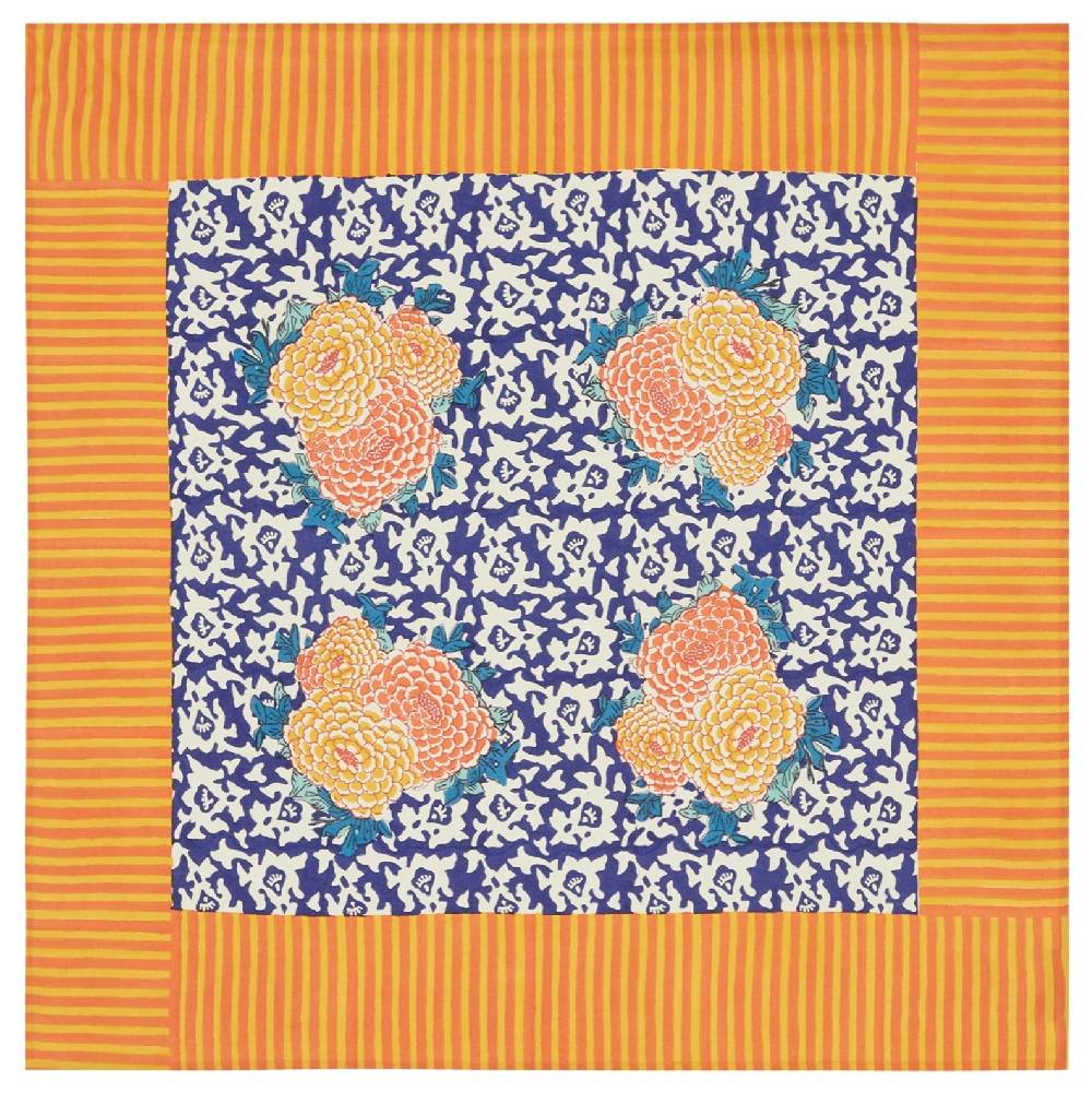 Lisa Corti telo cotone 110x110cm arabesque corolla blue natural Liquidazione