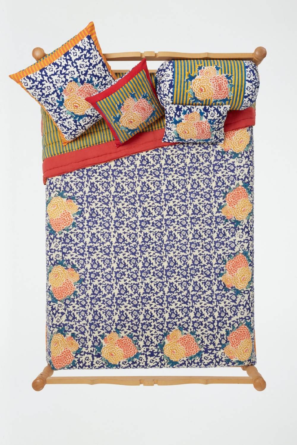 Lisa Corti trapunta reversibile 220x270cm arabesque corolla blue natural In Linea