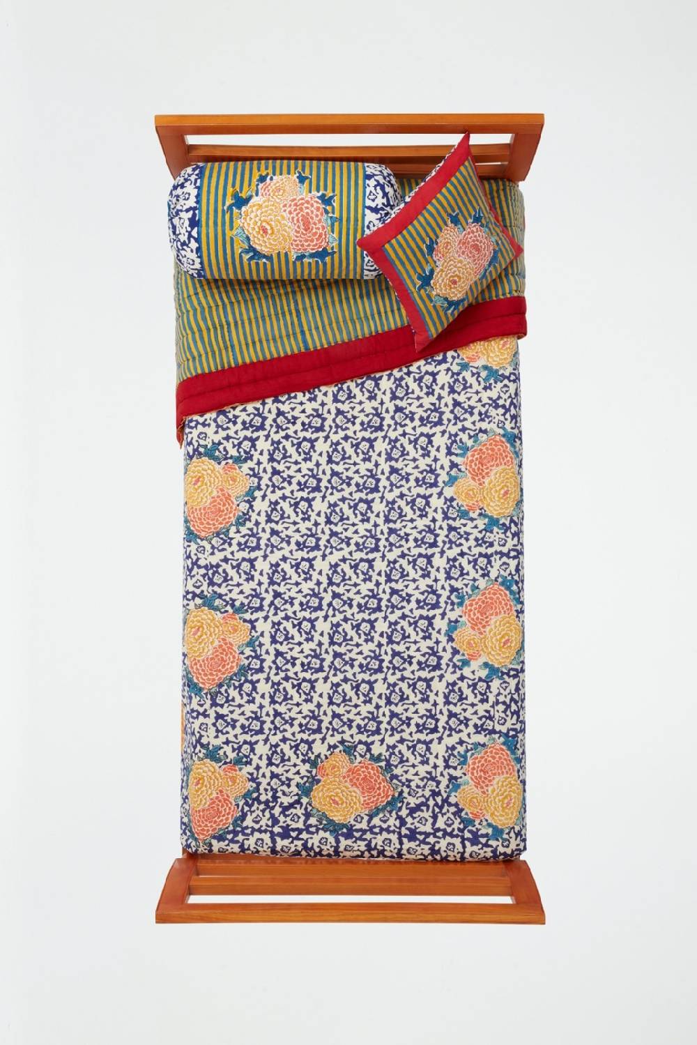 Lisa Corti trapunta reversibile 180x270cm arabesque corolla blue natural Spedizione Gratuita