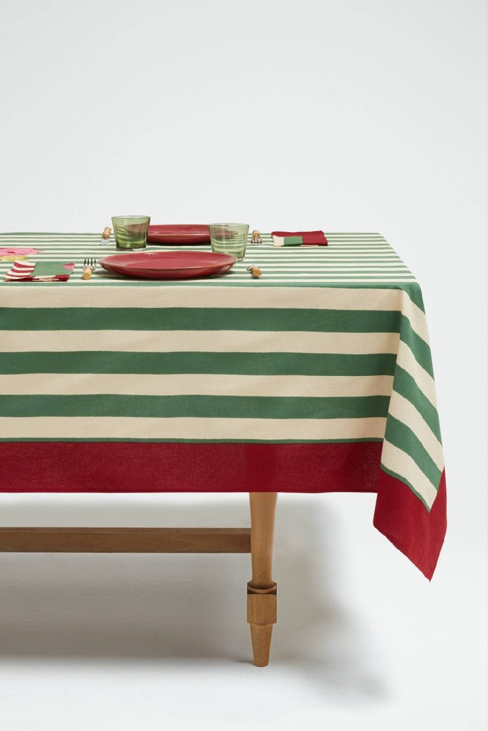 Lisa Corti telo cotone 220x220cm nizam stripes green natural Comprane uno, ottenene uno gratis
