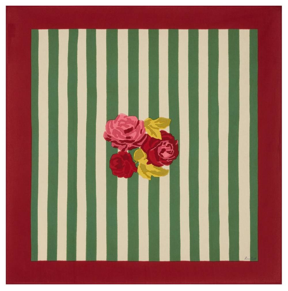 Lisa Corti telo cotone 110x110cm nizam stripes green natural Rilascio limitato