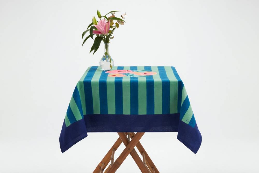 Lisa Corti telo cotone 110x110cm nizam stripes blue green Fino al 50% di sconto