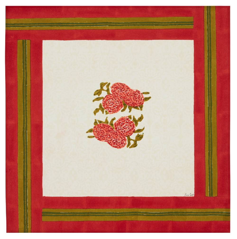 Lisa Corti telo cotone 110x110cm leopard bouquet red Sostegno trimestrale
