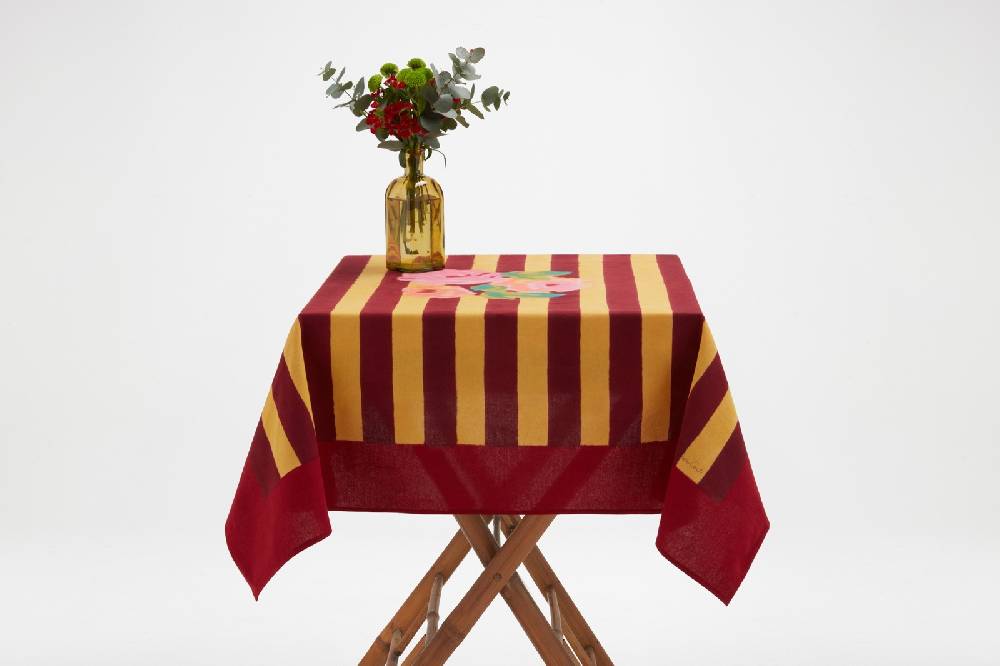 Lisa Corti telo cotone 110x110cm nizam stripes mustard maroon Discount Store per i nuovi prodotti