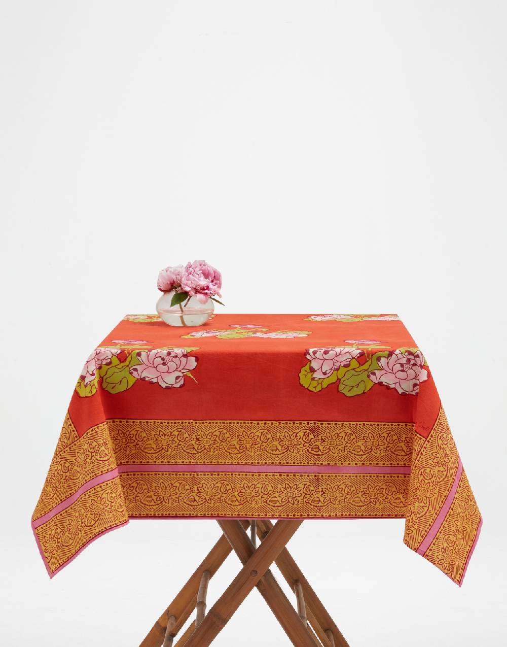 Lisa Corti telo cotone 110x110cm tea flower red orange Super sconto