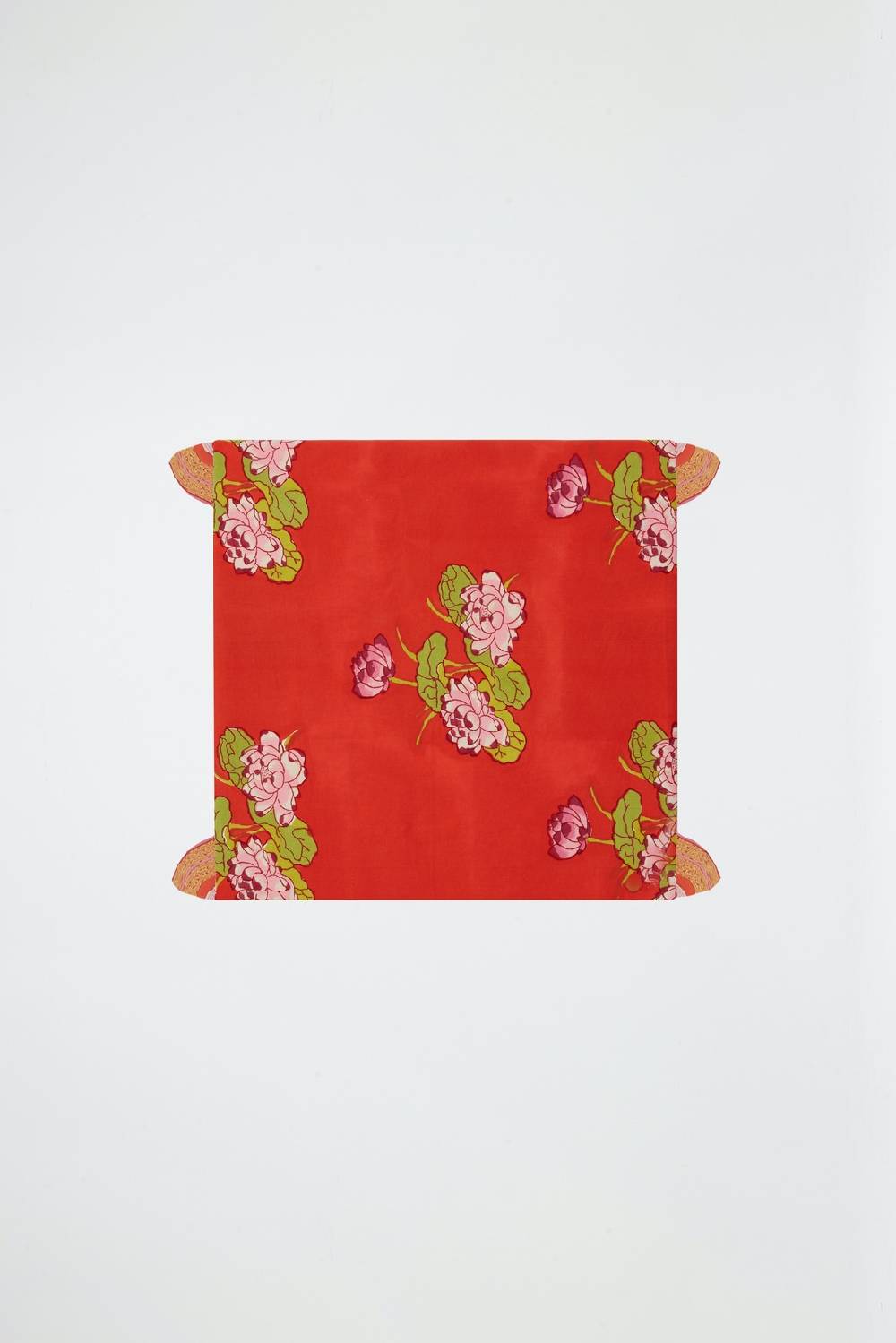 Lisa Corti telo cotone 110x110cm tea flower red orange Super sconto