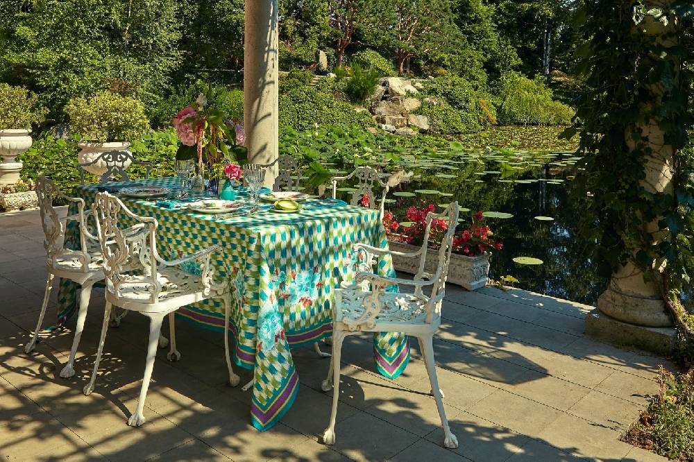 Lisa Corti telo lino 110x110cm veranda design peacock green Trasporto libero internazionale