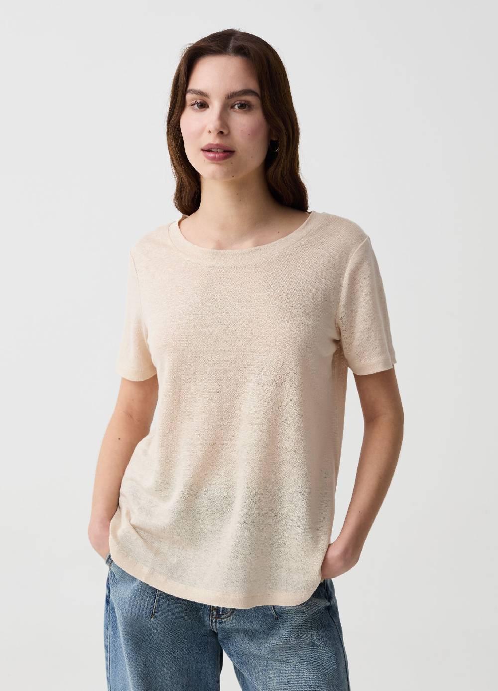 Ovs T-shirt in lino con scollo rotondo Pezzi Unici