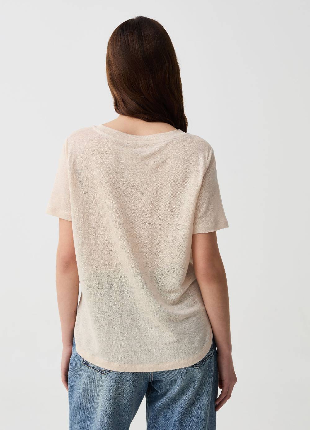 Ovs T-shirt in lino con scollo rotondo Pezzi Unici