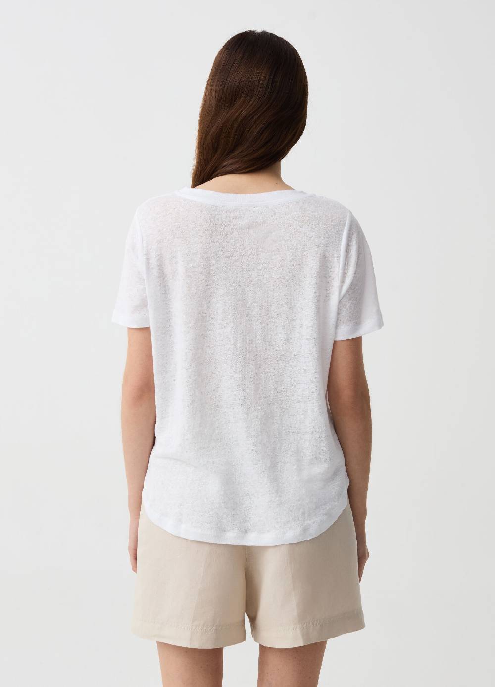 Ovs T-shirt in lino con scollo rotondo Soddisfazione Garantita