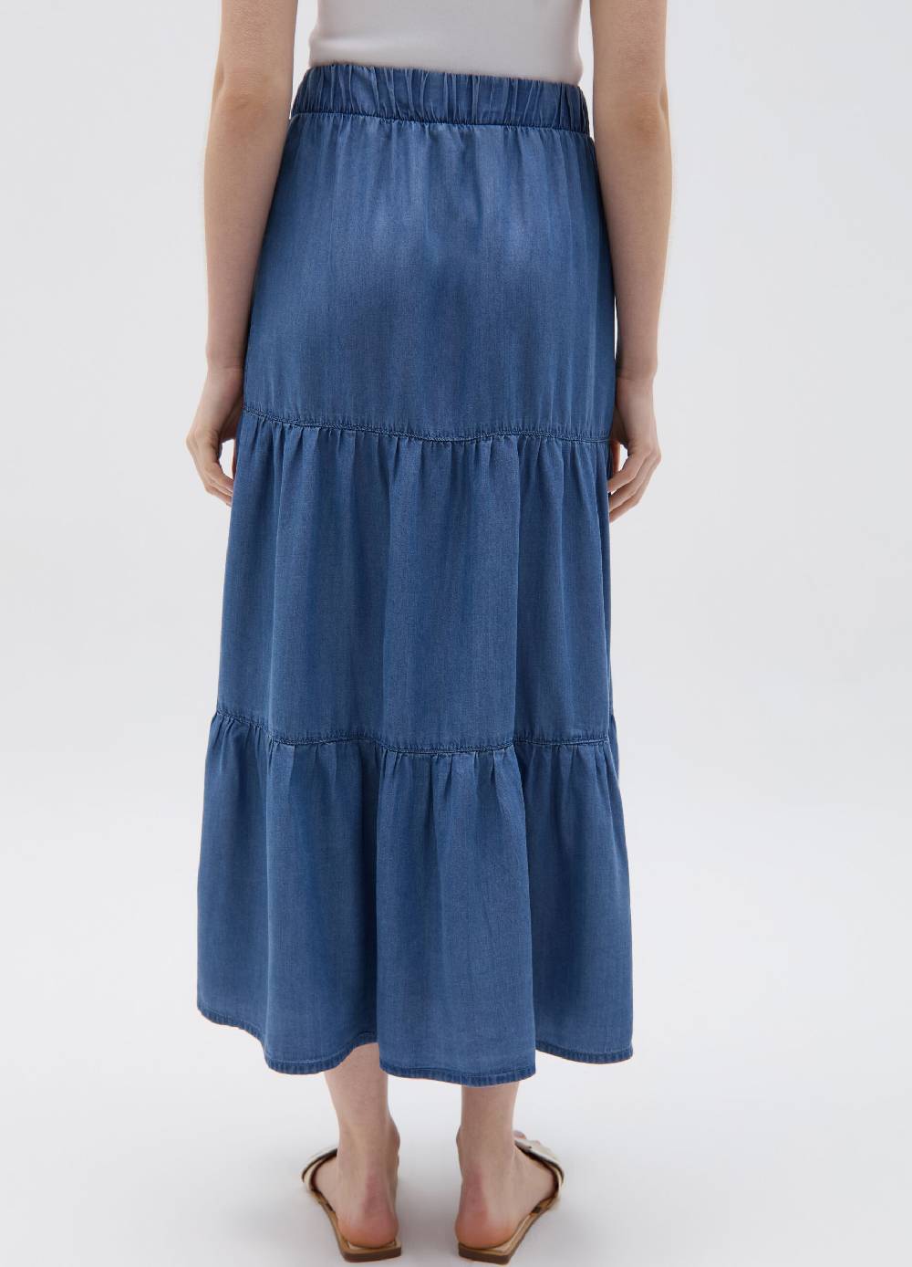Ovs Gonna lunga effetto denim a balze Online