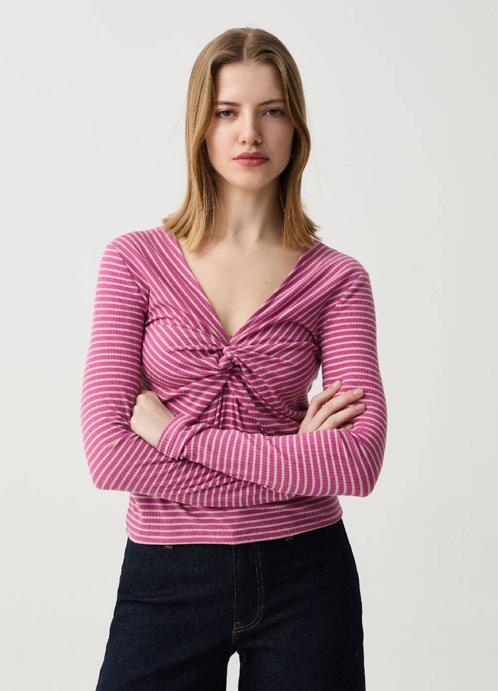 Ovs T-shirt a righe con maniche lunghe e nodo