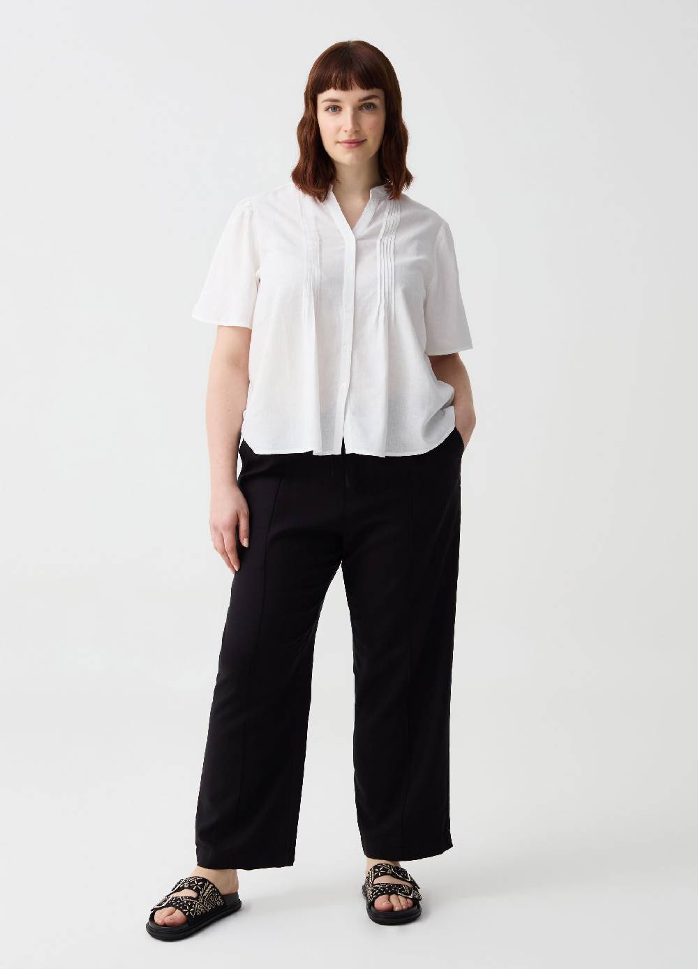 Ovs Pantaloni wide leg in lino e viscosa Curvy